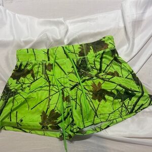 Y2K Neon Green Camo Athletic Shorts with Drawstring Waist.